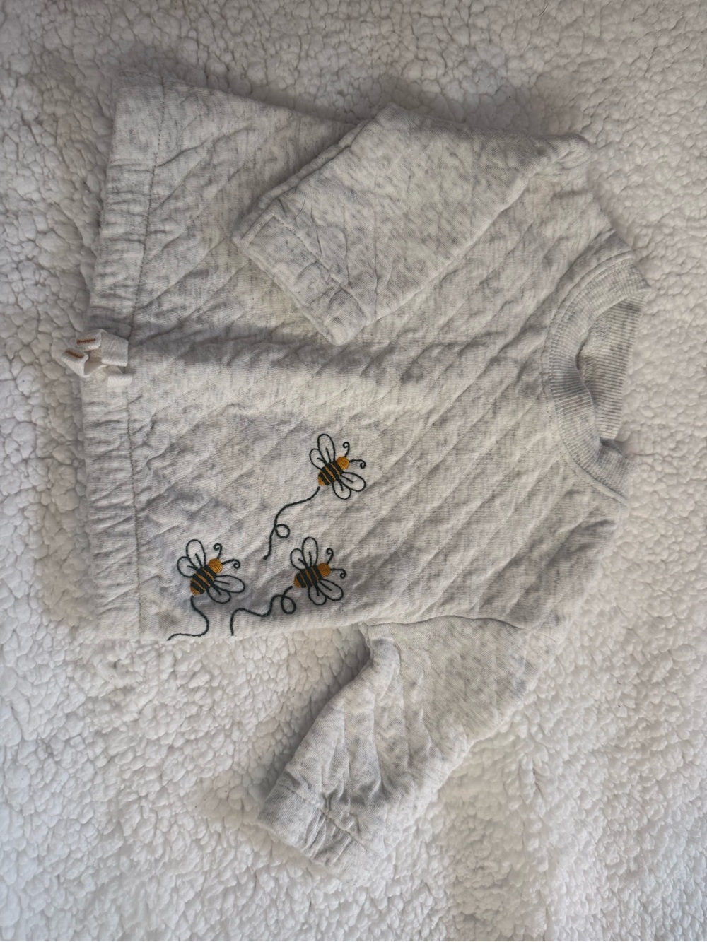 Carter's Light Gray Quilted Sweatshirt with Yellow Bee Embroidery